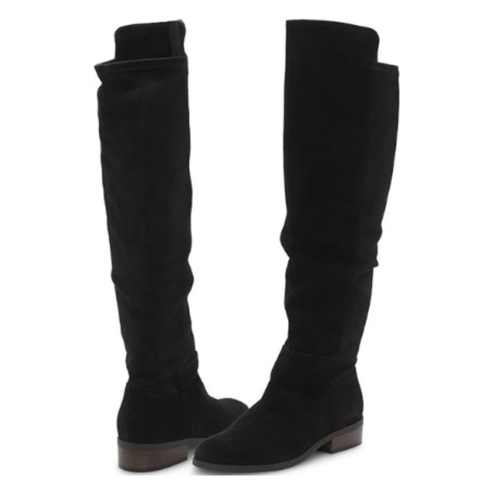 NWOB- Lucky Brand Black Suede Calypso Wide-Calf Boots Size 7.5